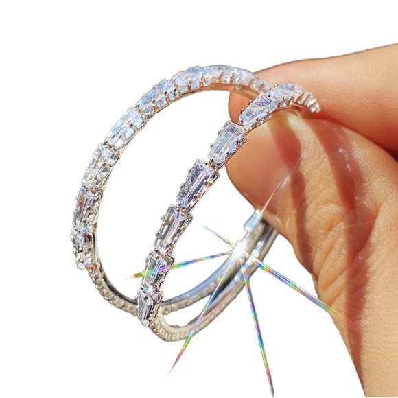 Silver Hoop Earrings with RHINESTONE Detail - Picture 4 of 8